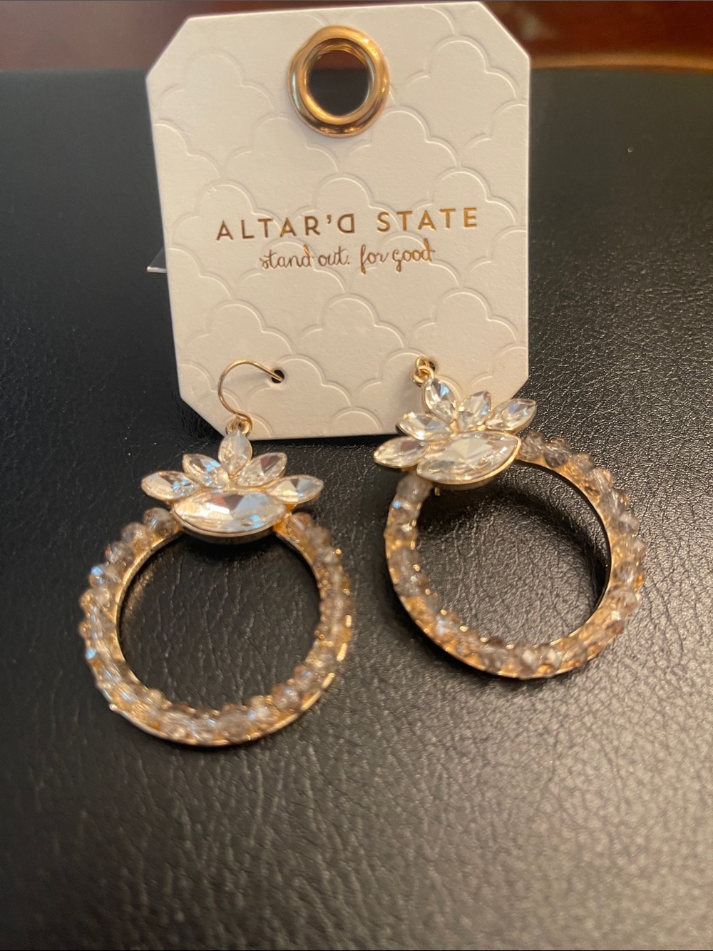 Altar'd State Gold and Clear Crystal Floral circle Earrings